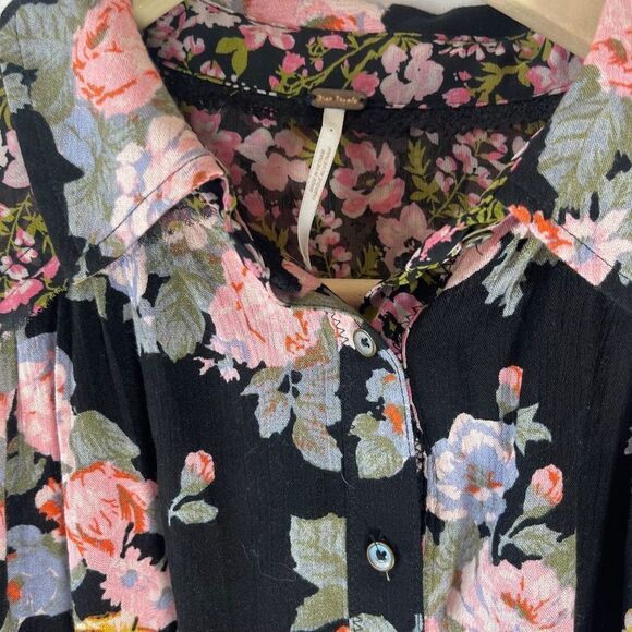 Free People Hold Onto Me Black Floral Button Down Shirt Sz S - Picture 7 of 11